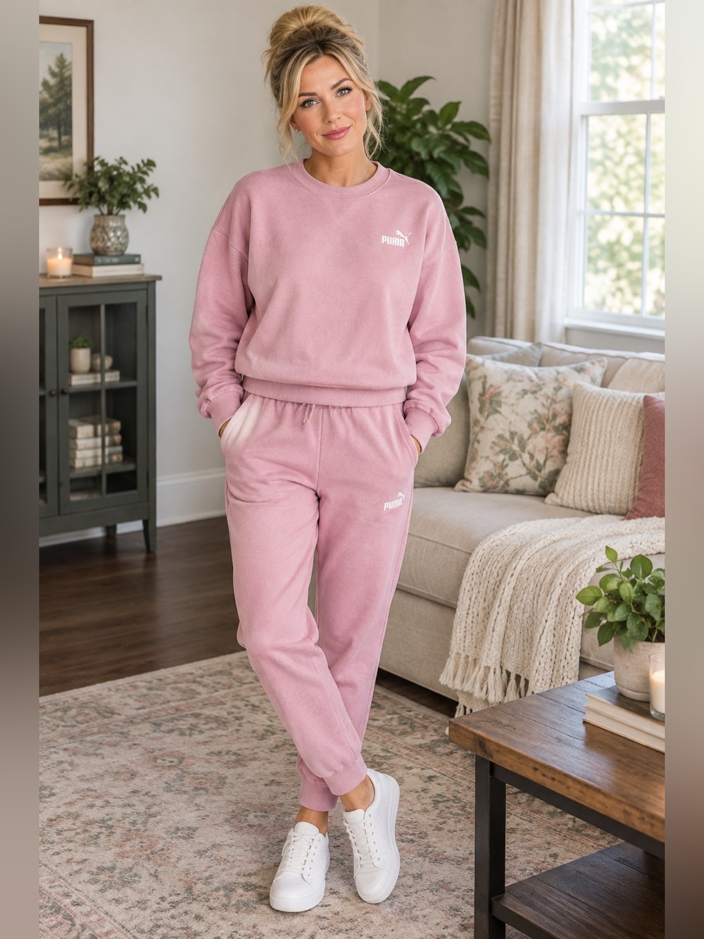 Puma  Mid Rise Cuffed Jogger Sweatpants In Pink